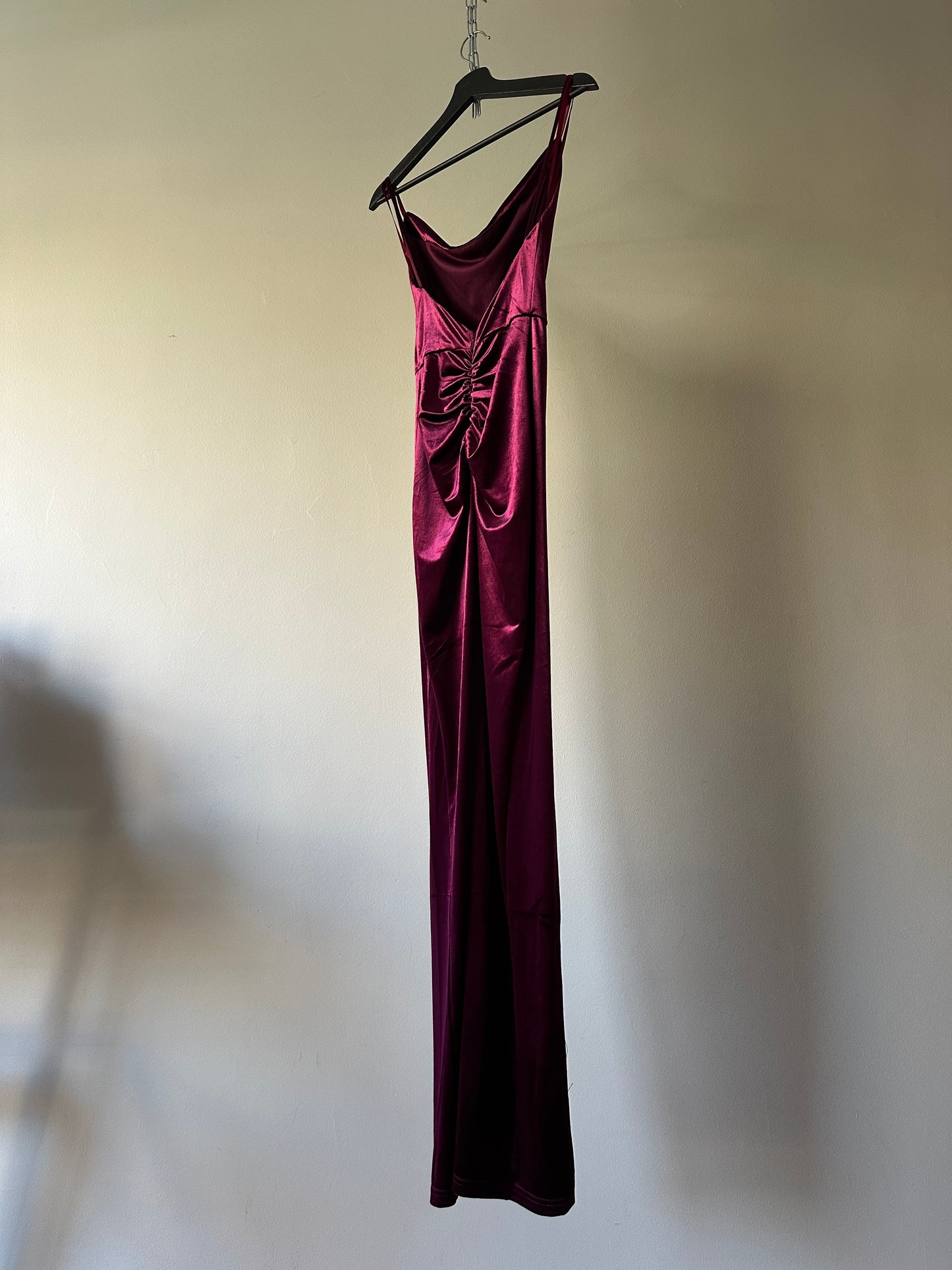 deep pink velvet formal dress