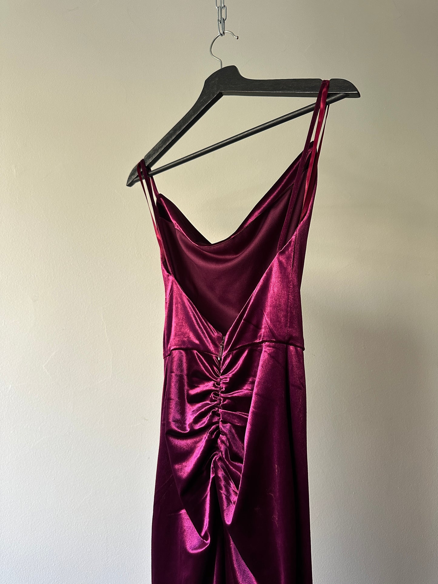 deep pink velvet formal dress