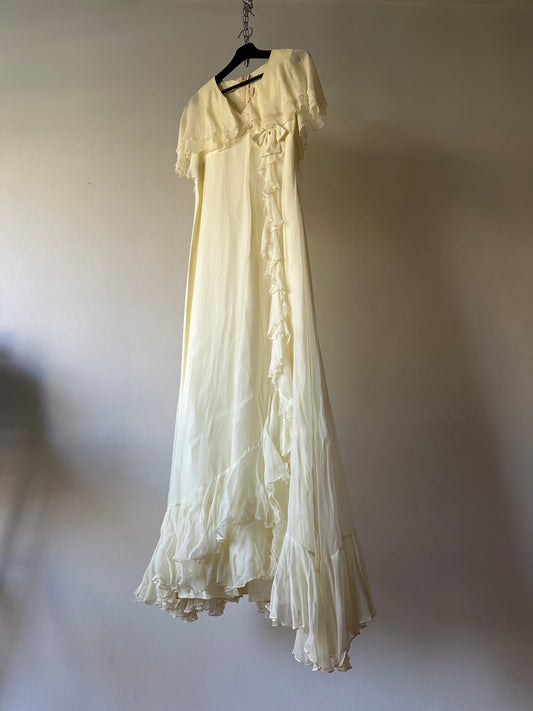 STUNNING butter yellow 80s formal dress