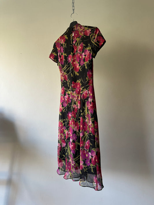 high neck double lined floral dress