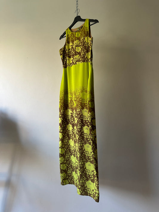 super bright green and brown floral dress
