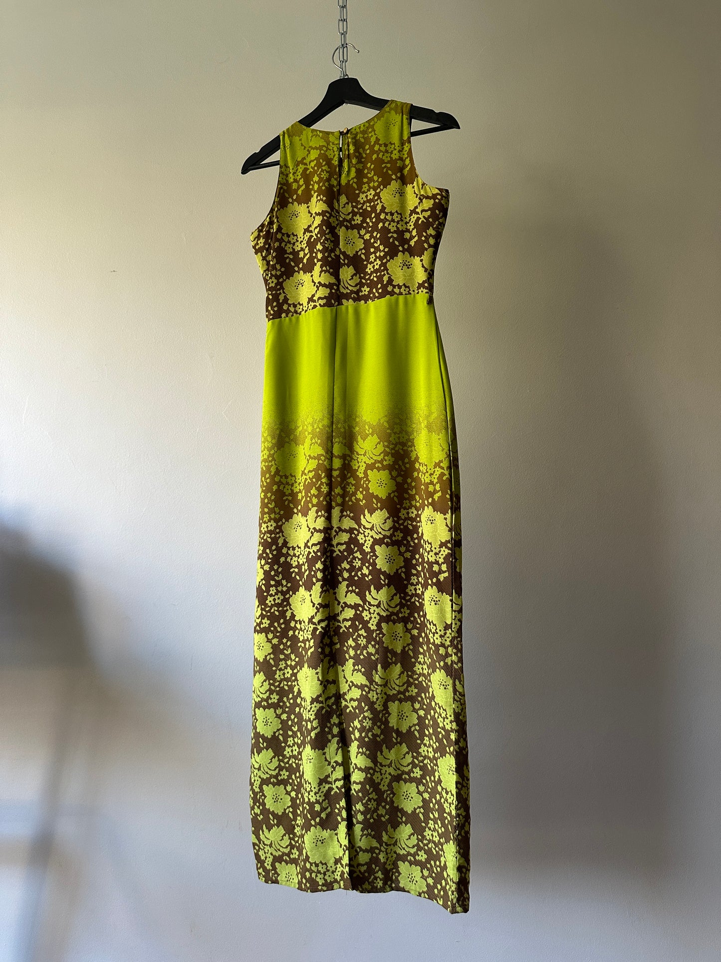 super bright green and brown floral dress