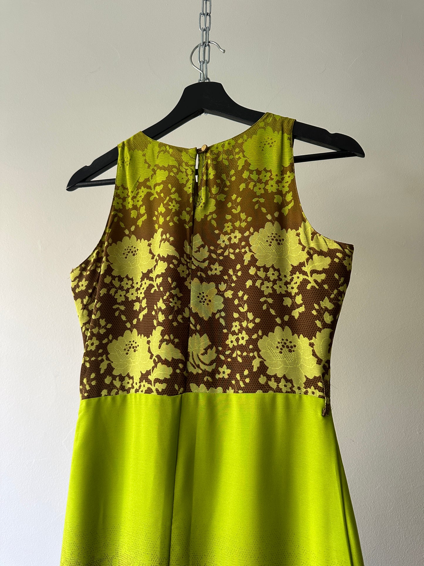 super bright green and brown floral dress