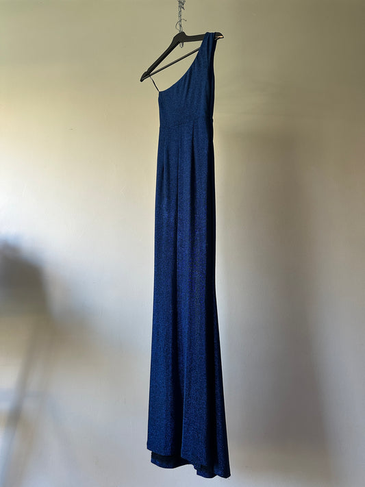 royal blue shimmer one shoulder formal dress