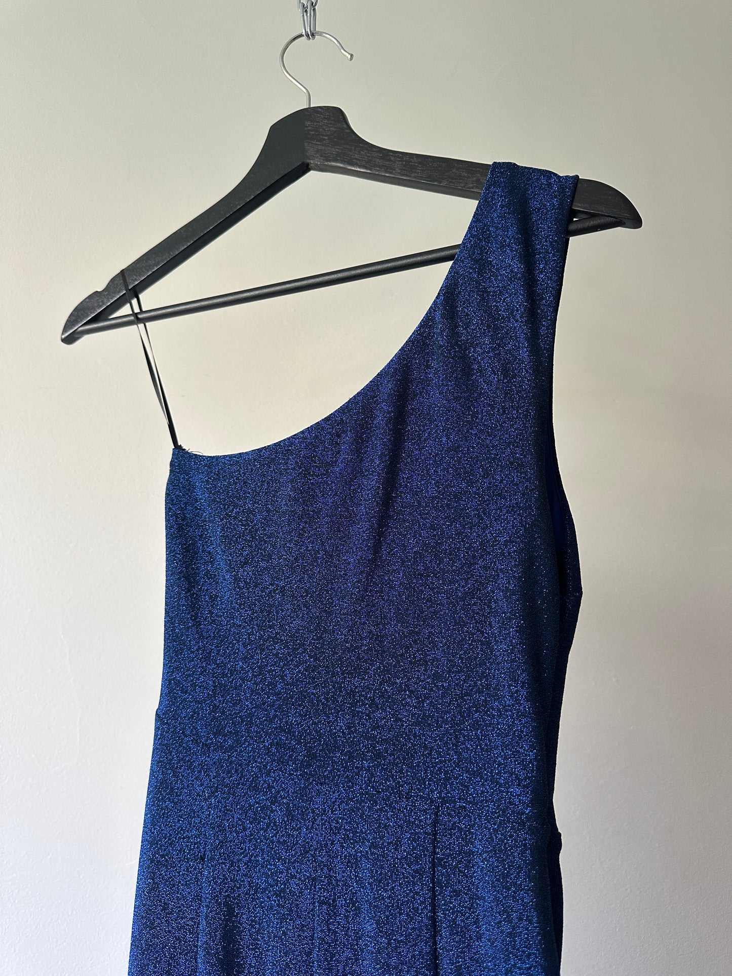 royal blue shimmer one shoulder formal dress