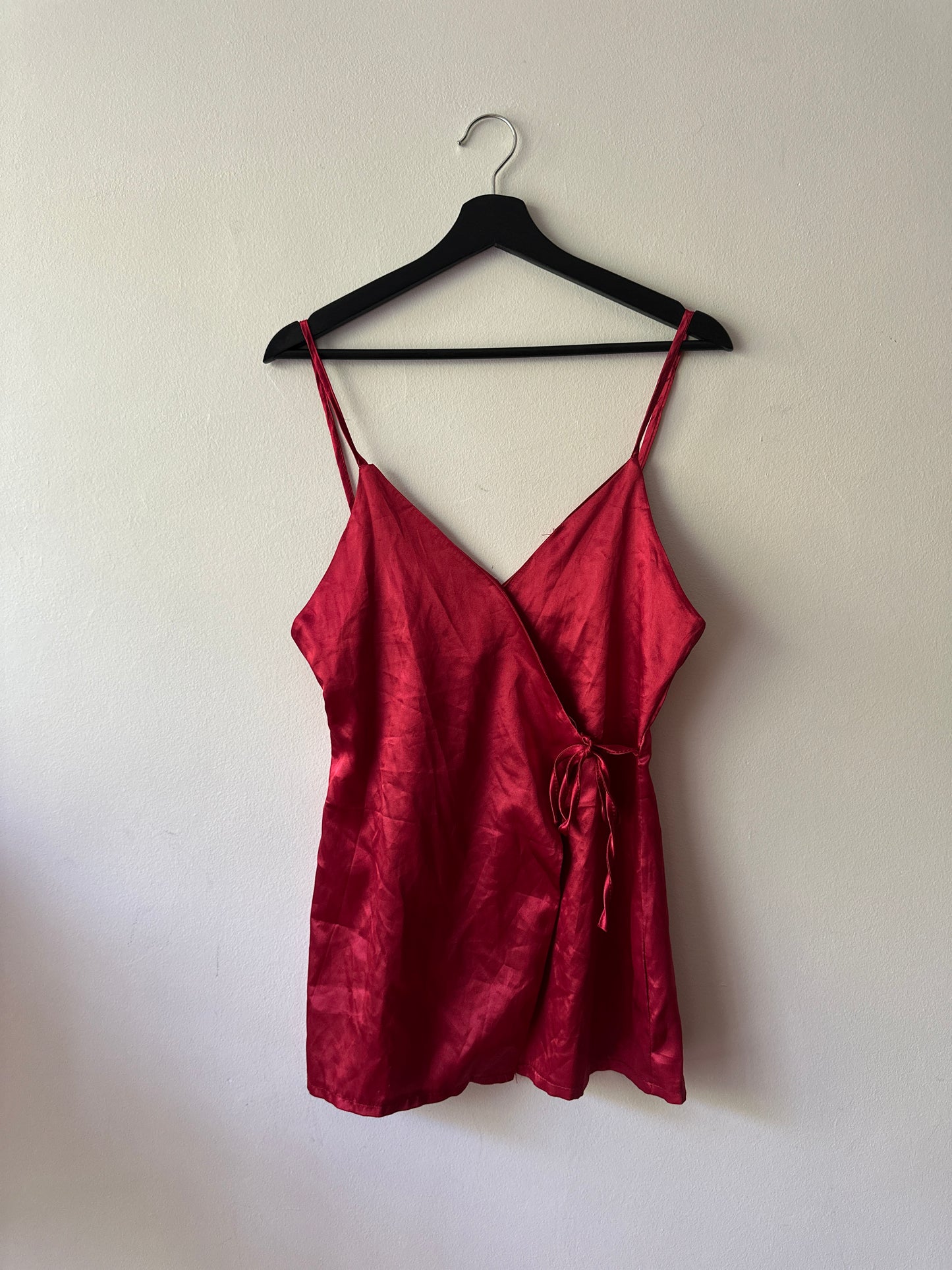 red satin tie up blouse