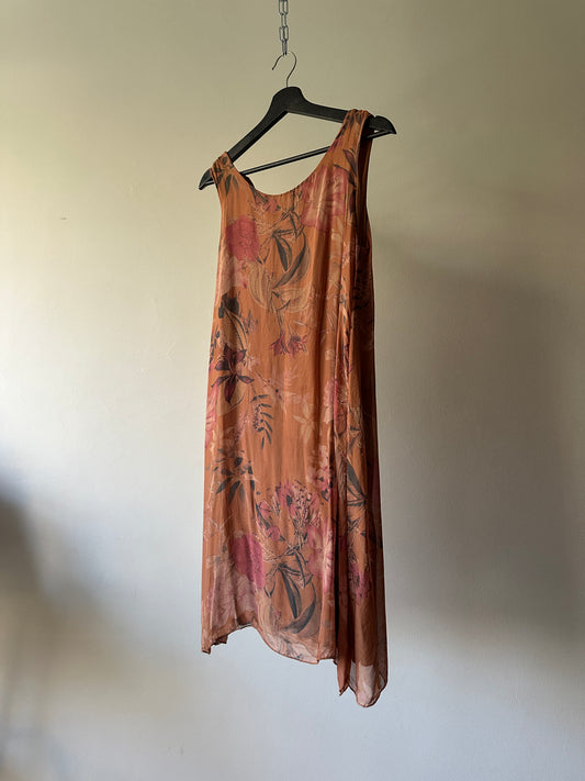 brown Italian floral silk dress