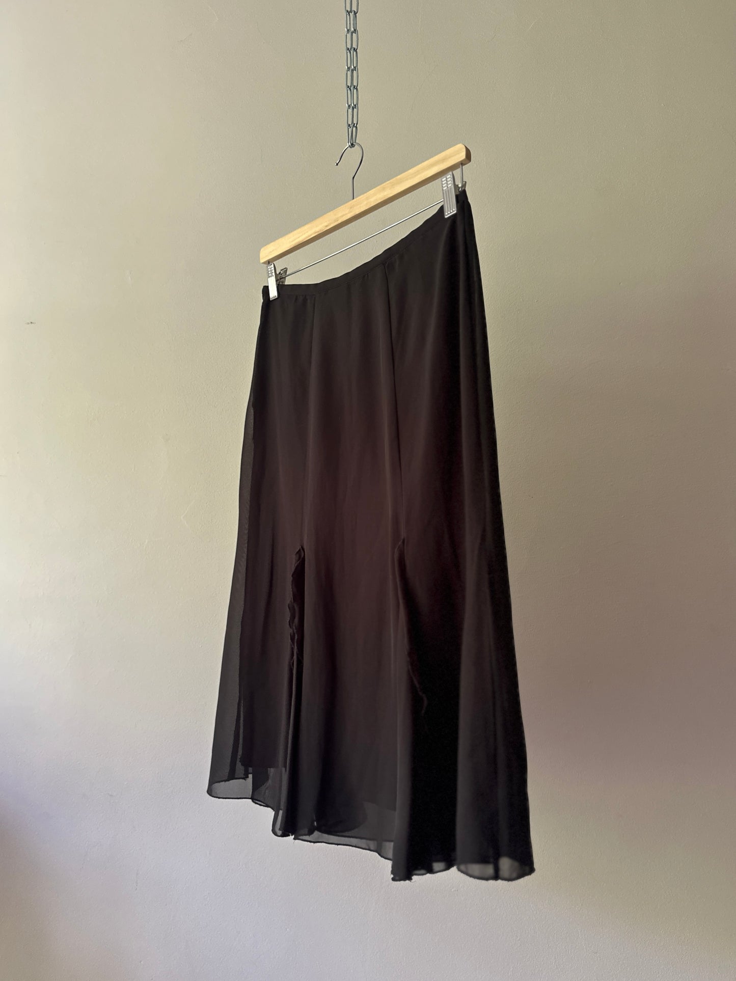 black ruffled midi skirt