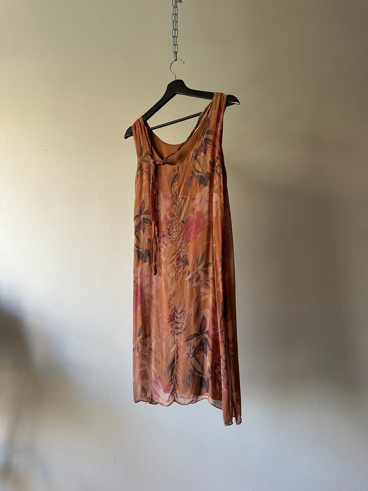 brown Italian floral silk dress