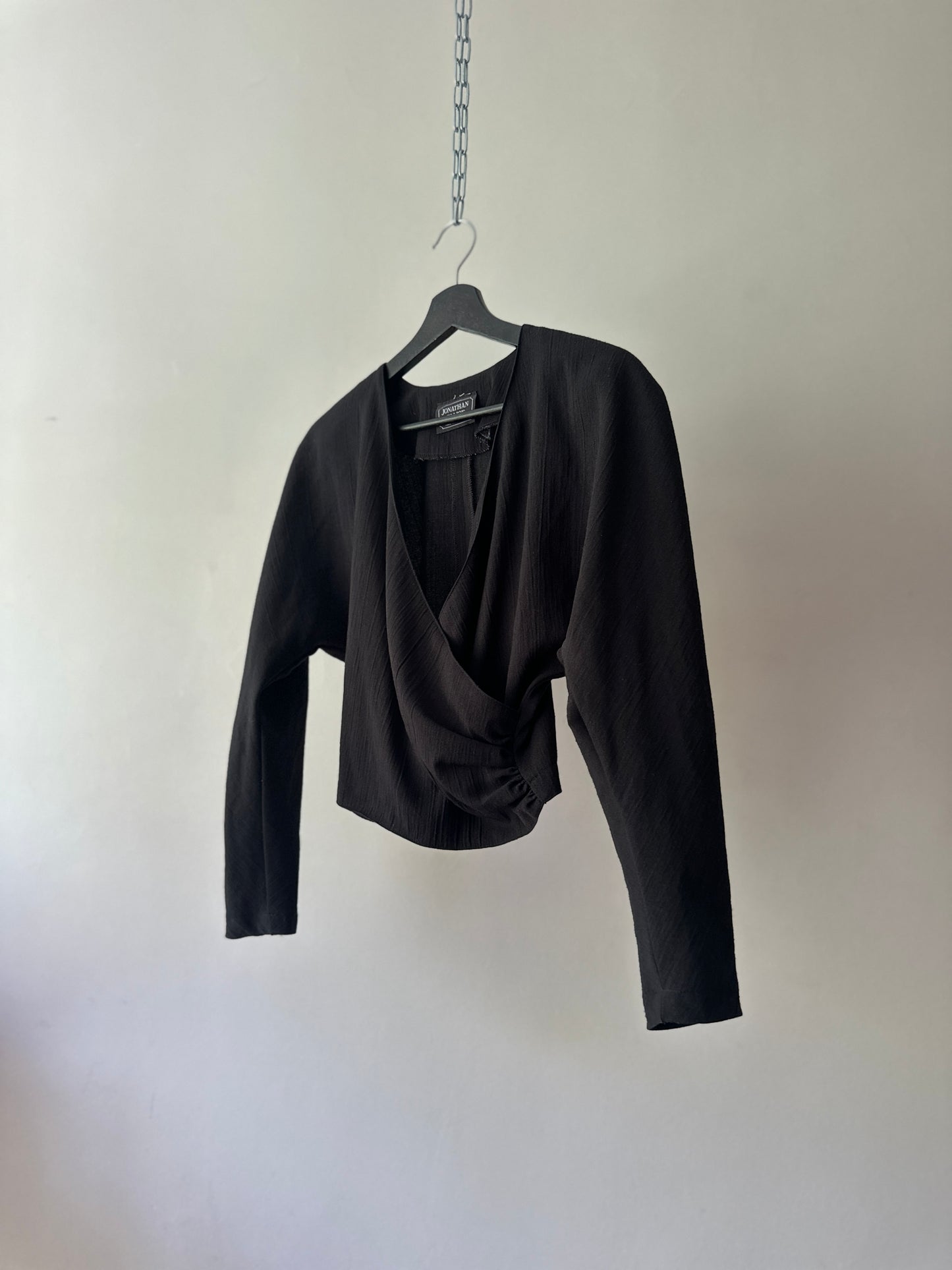 cropped cross over long sleeve blouse