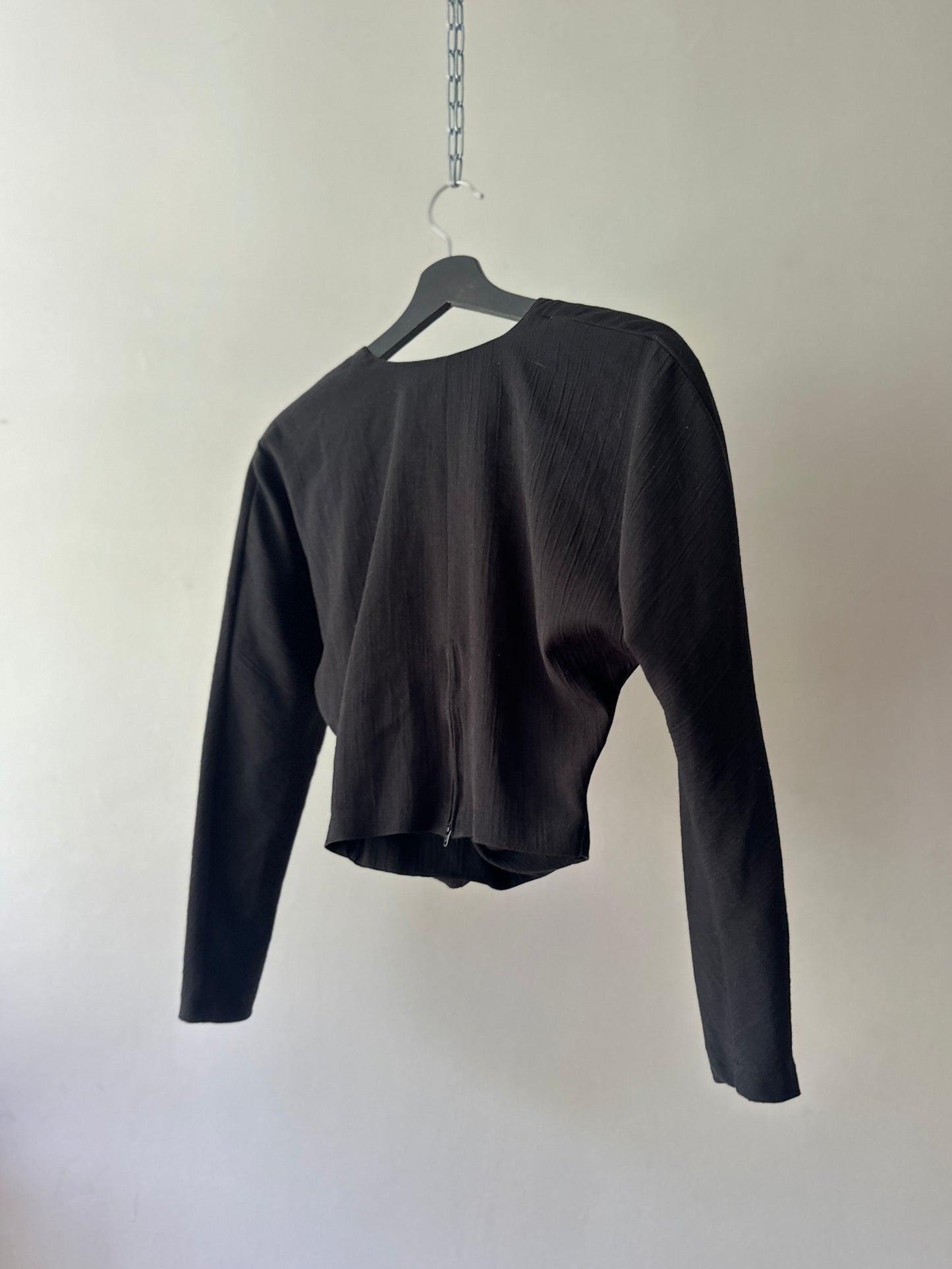 cropped cross over long sleeve blouse