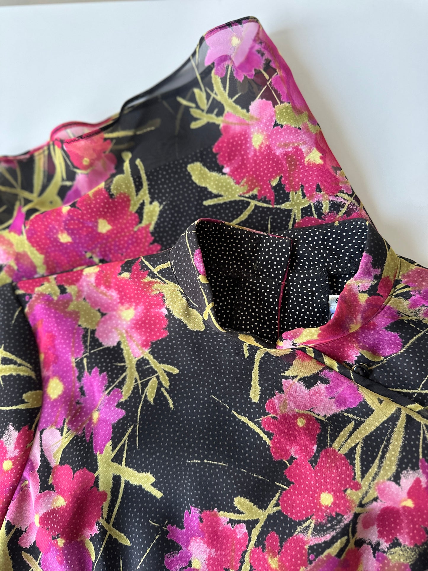 high neck double lined floral dress