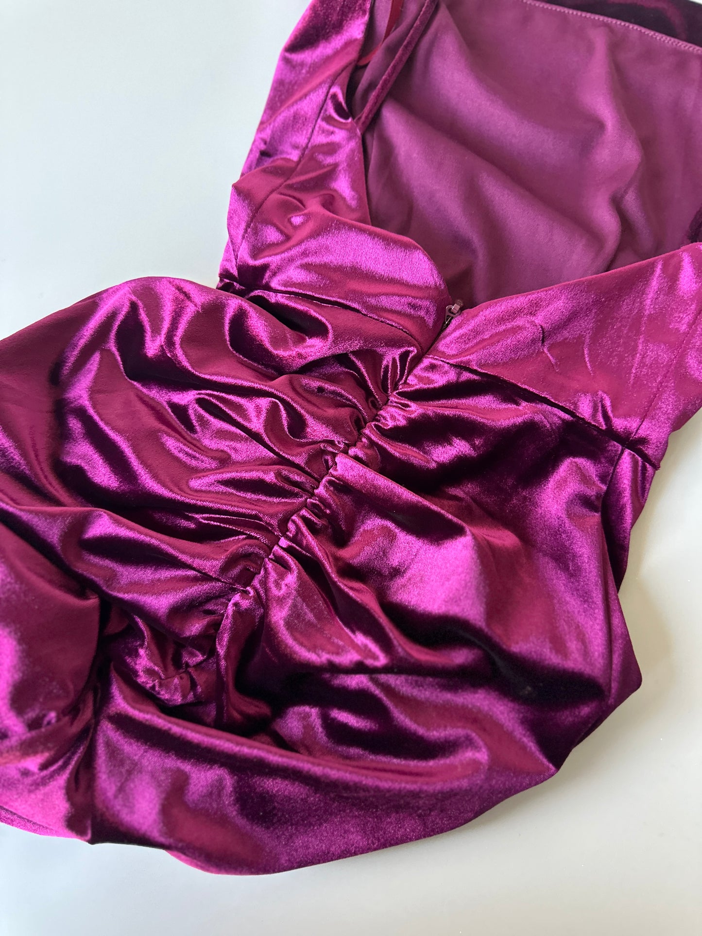 deep pink velvet formal dress
