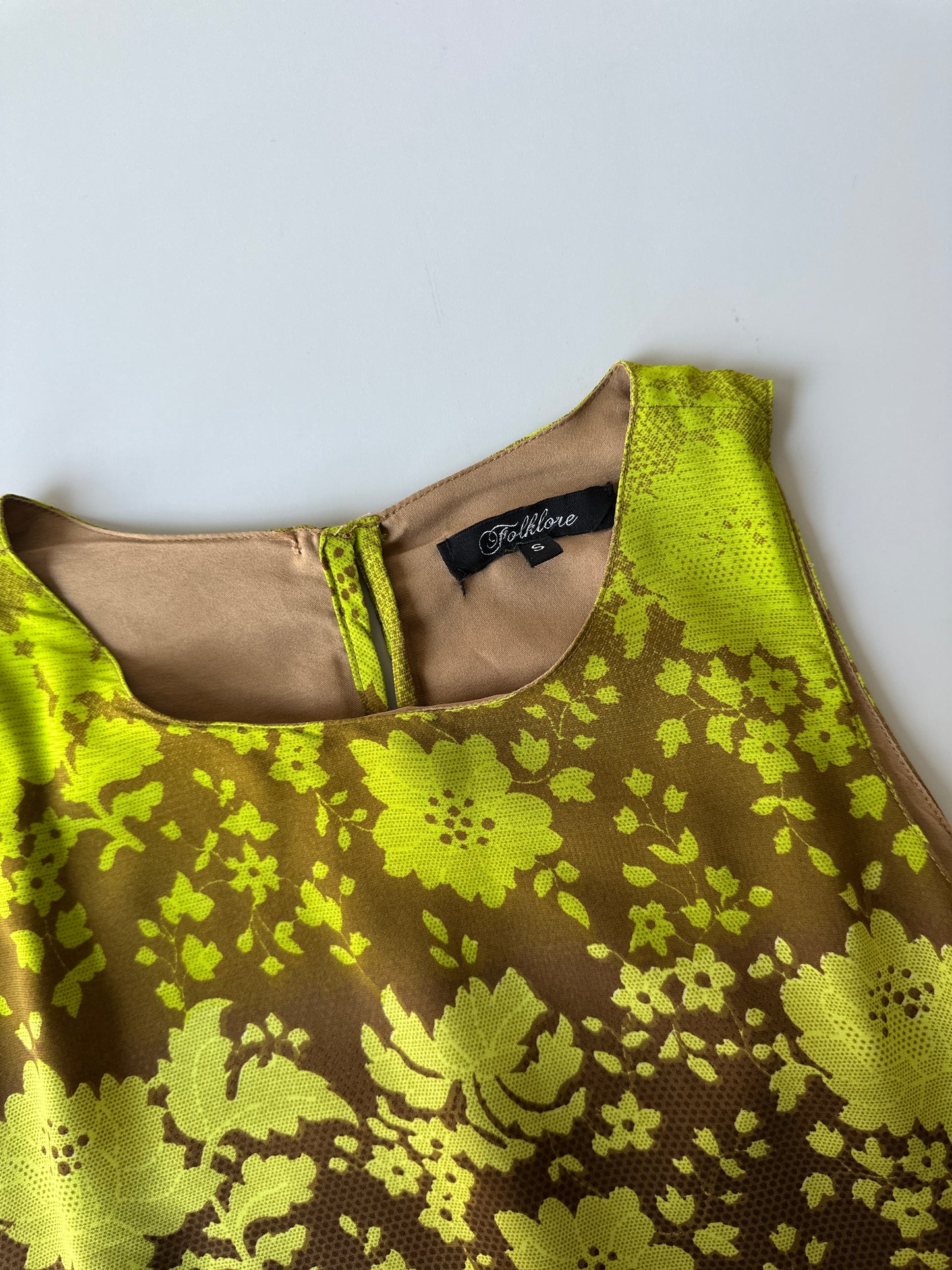 super bright green and brown floral dress