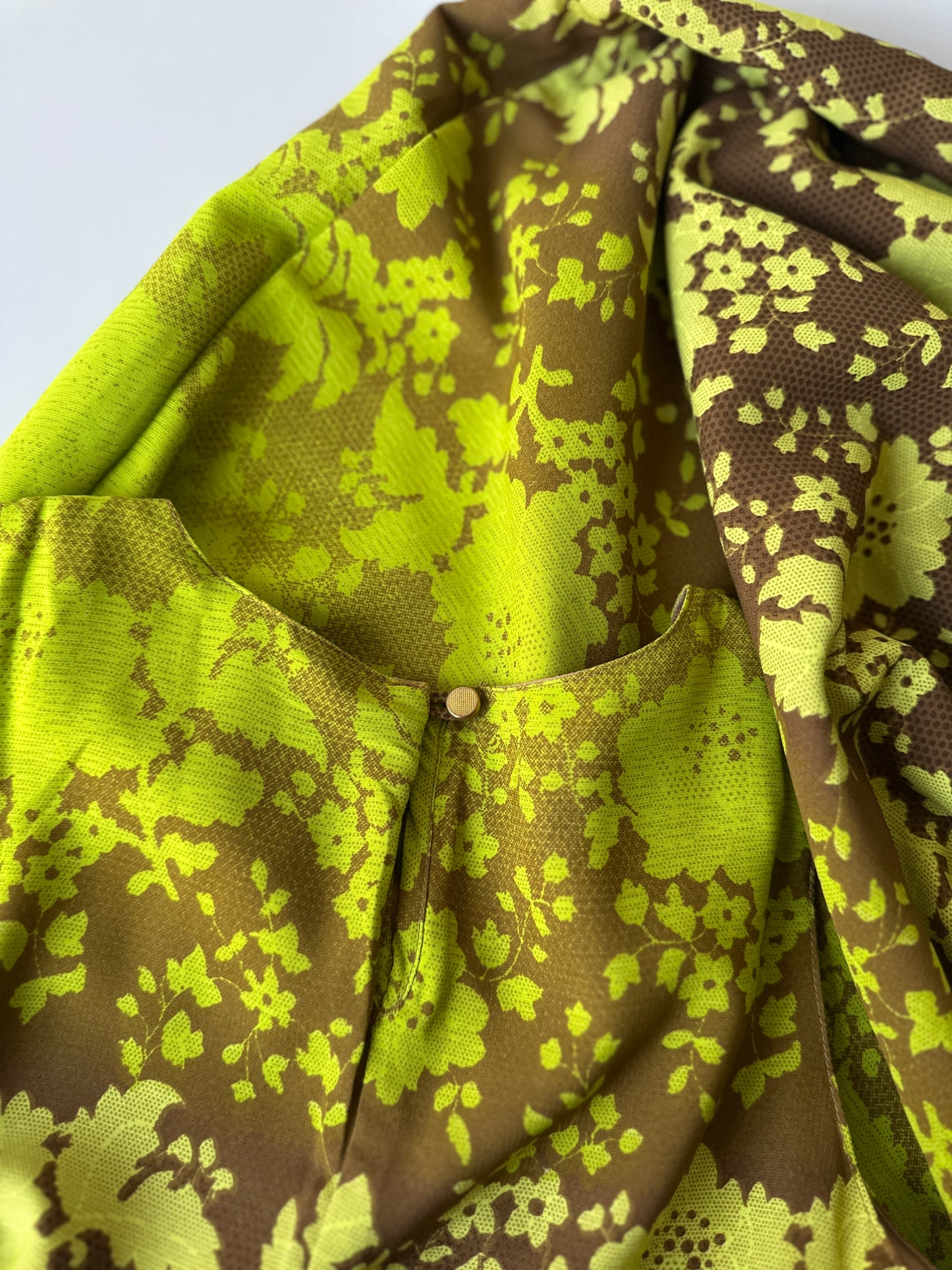 super bright green and brown floral dress