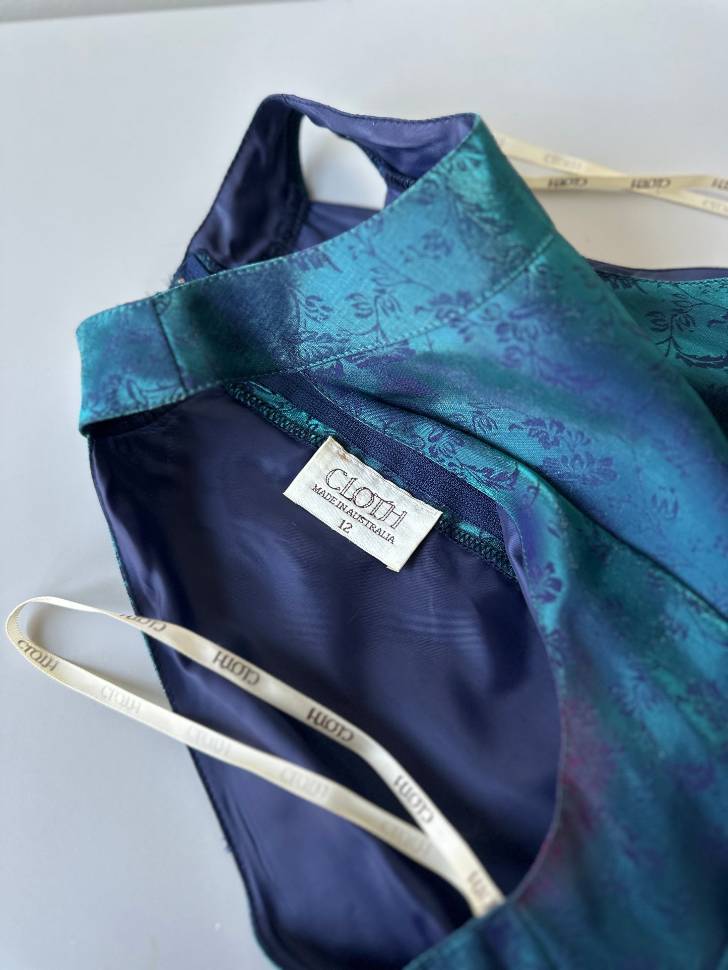 opaque green and blue halter formal dress