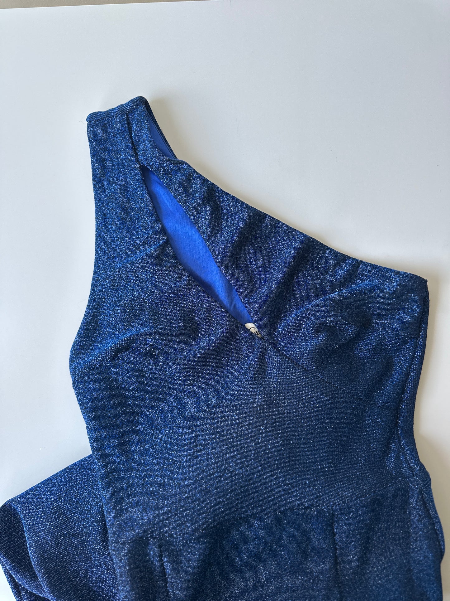 royal blue shimmer one shoulder formal dress