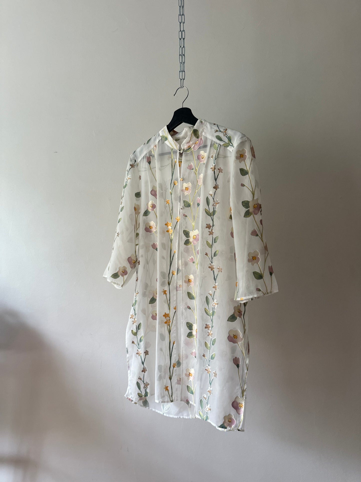sheer long floral silk blouse