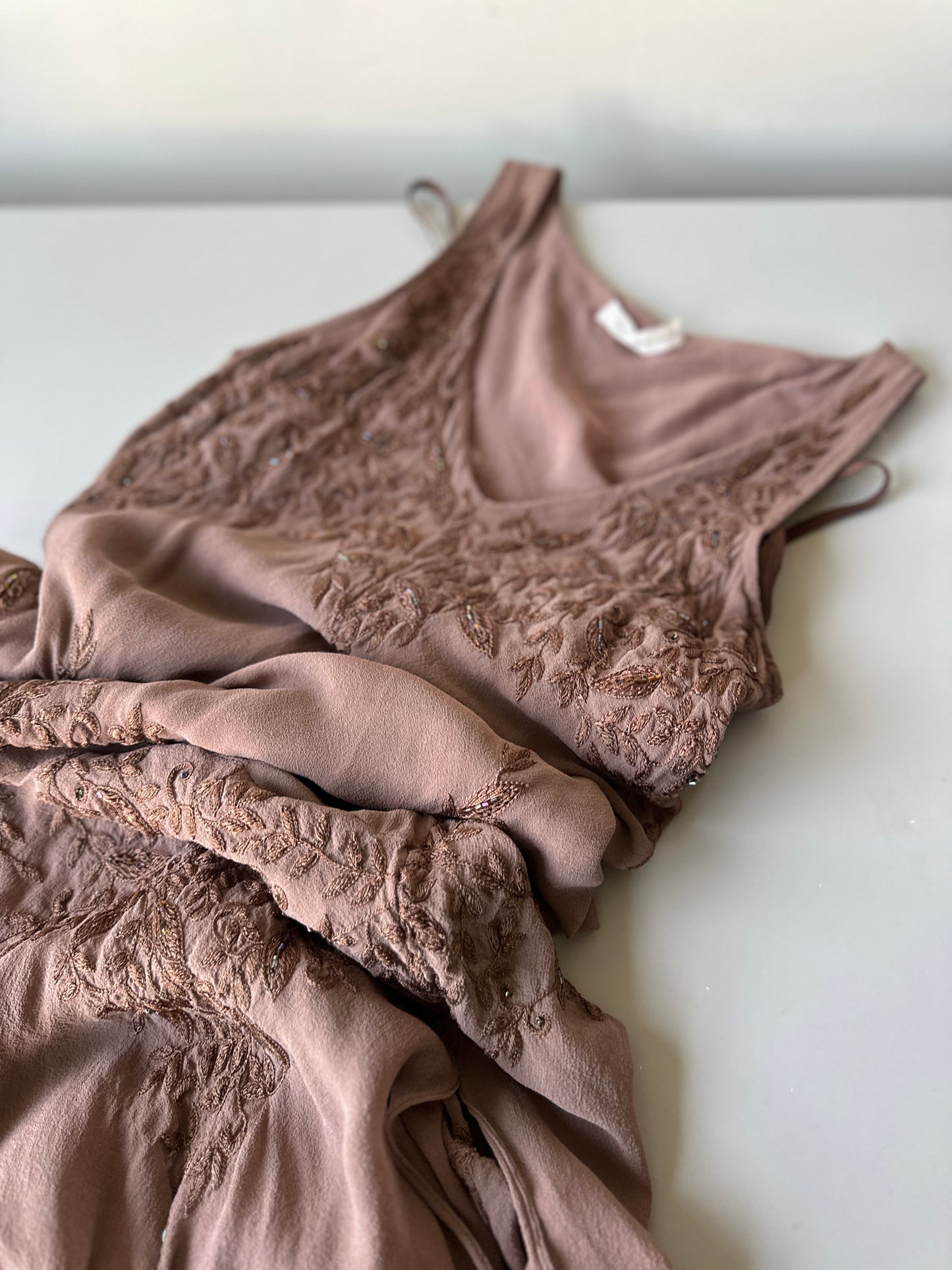 brown beaded silk fairy girl dress