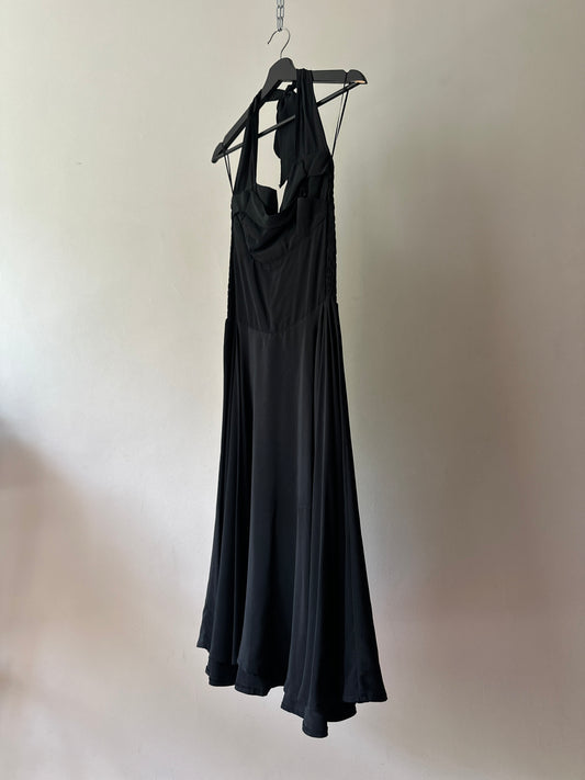 silk sweetheart halter neck LBD