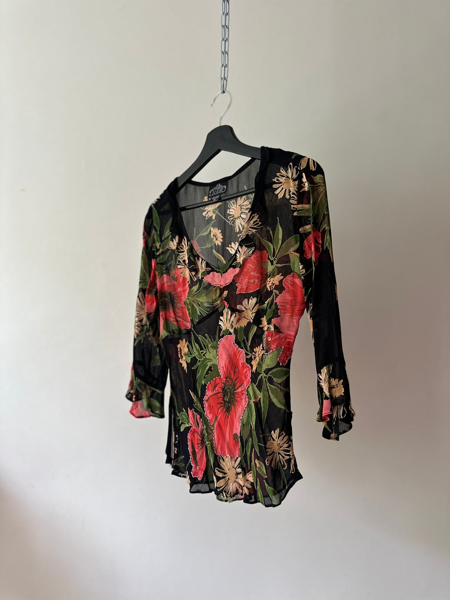 sheer floral beaded blouse
