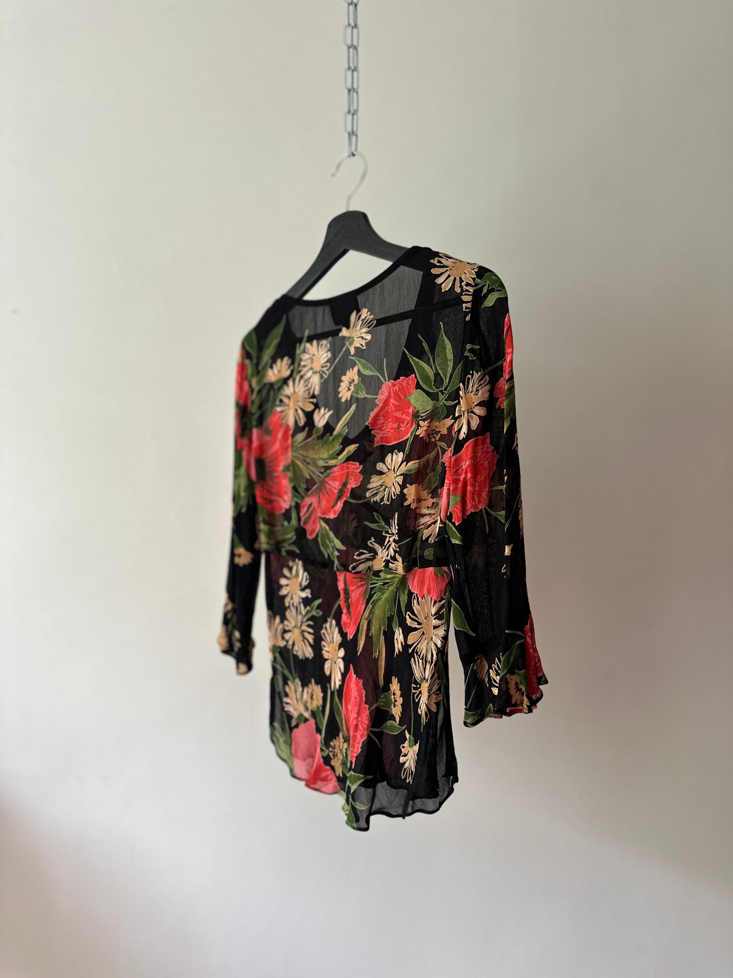 sheer floral beaded blouse