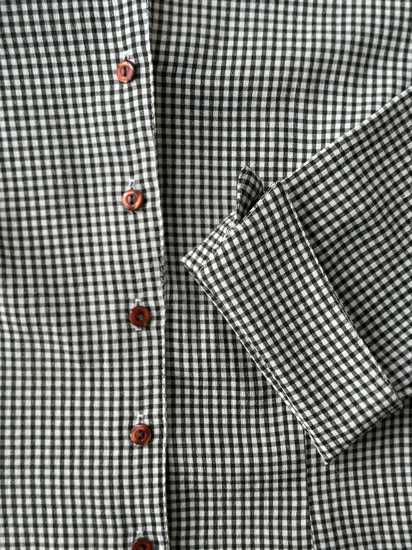 deep green gingham patterned button up