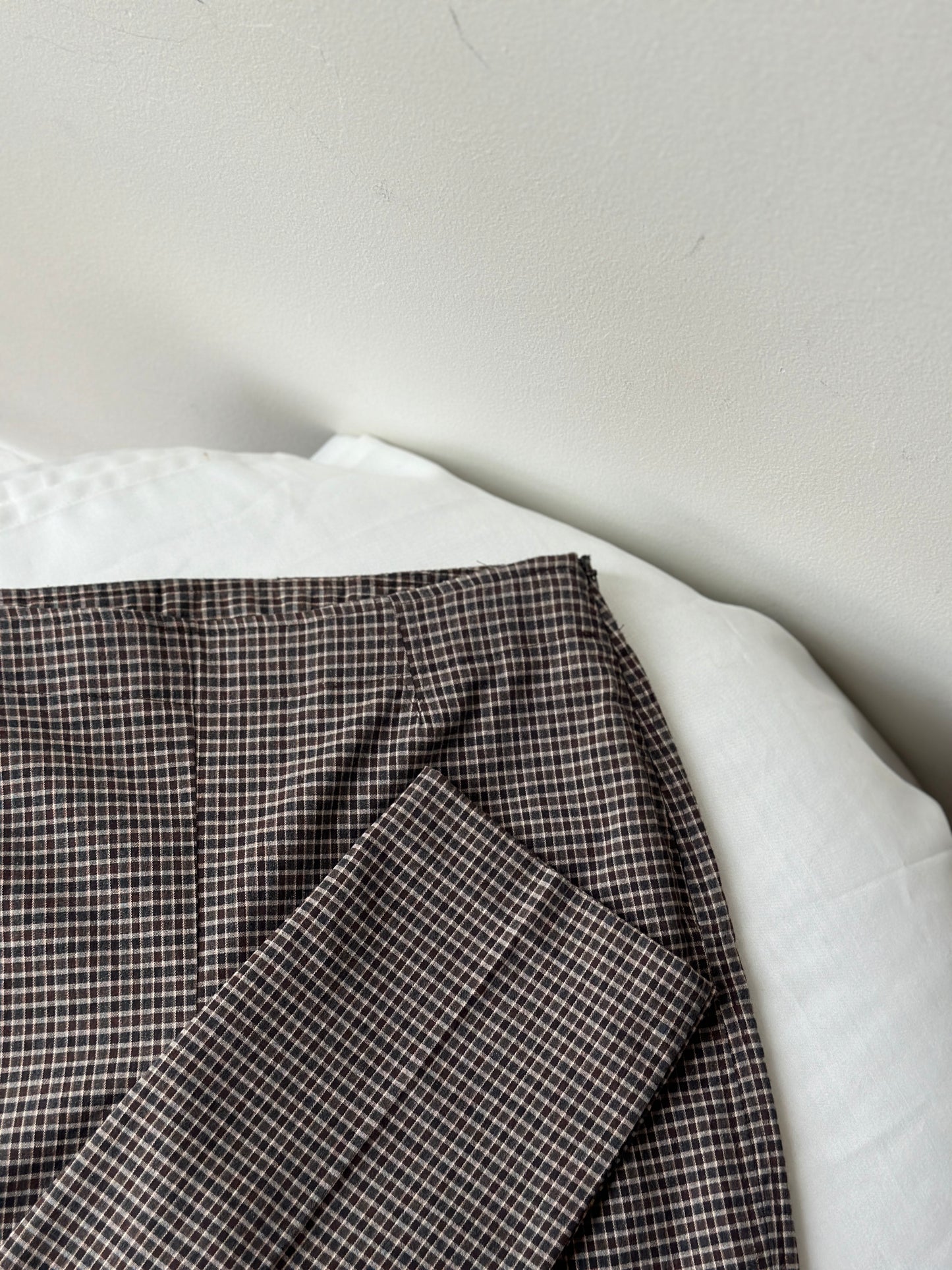 brown square check high waist pants