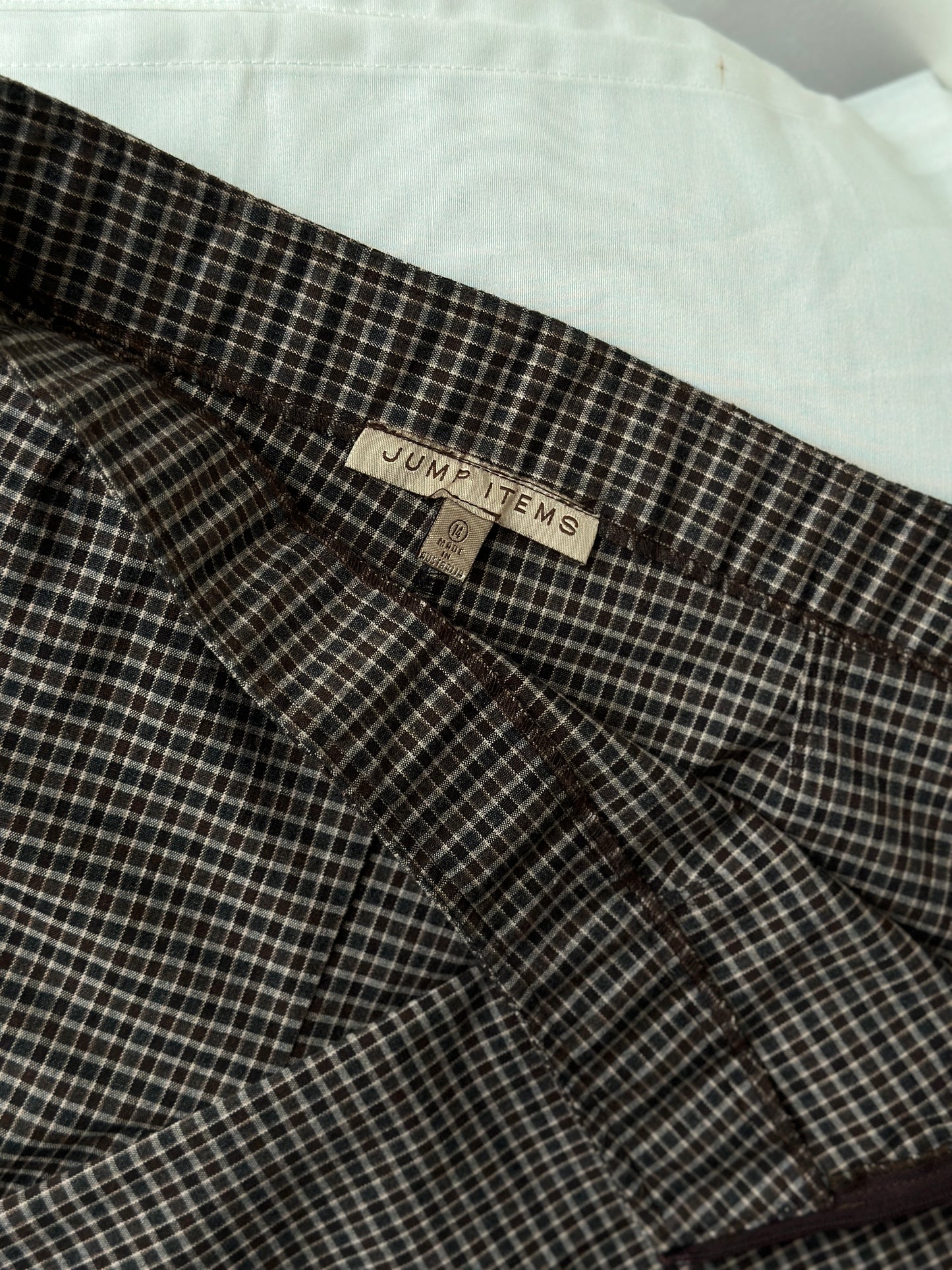 brown square check high waist pants