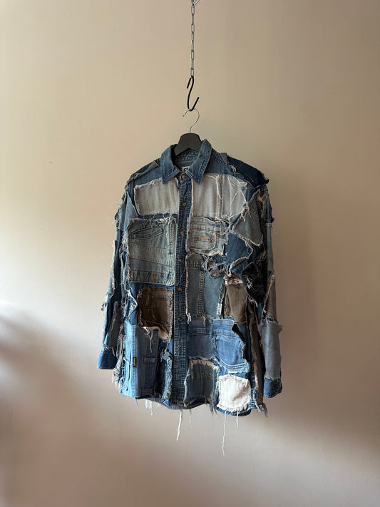 handmade patchwork denim button up