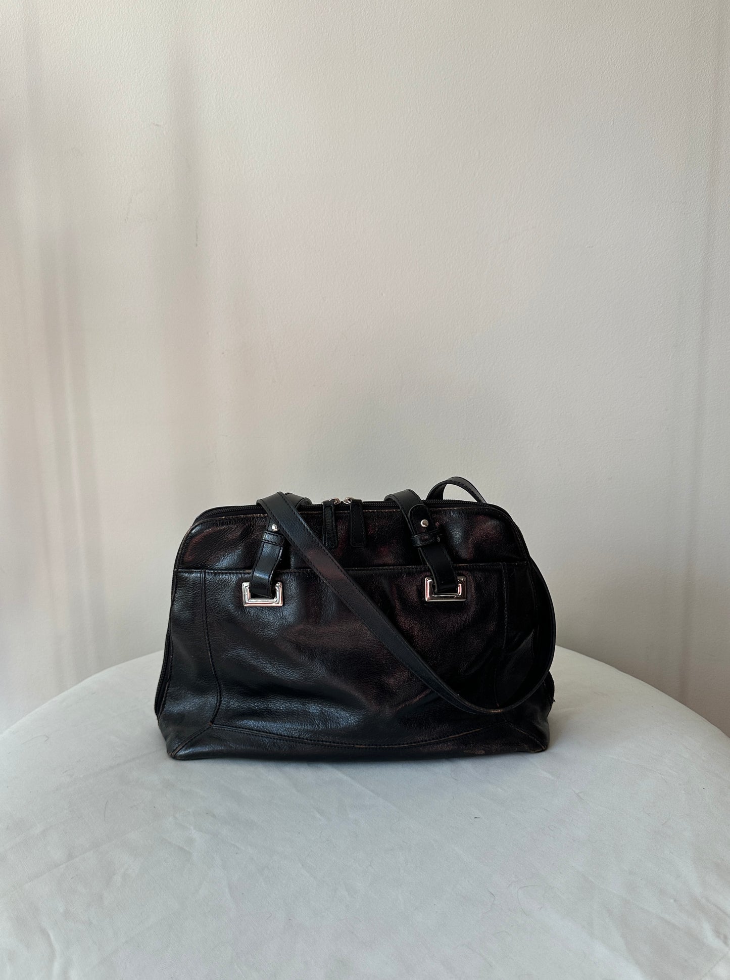 black leather bag