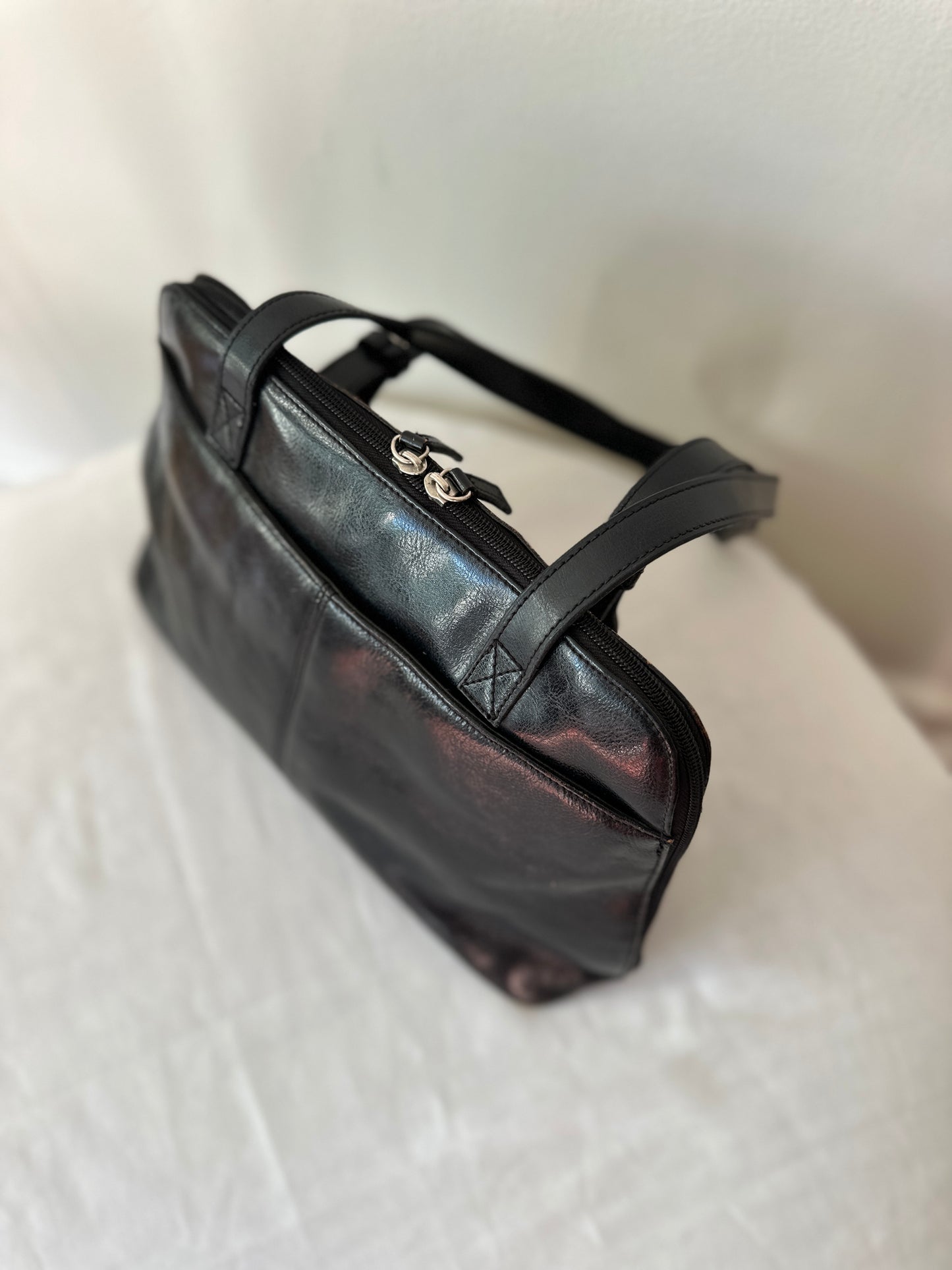 black leather bag