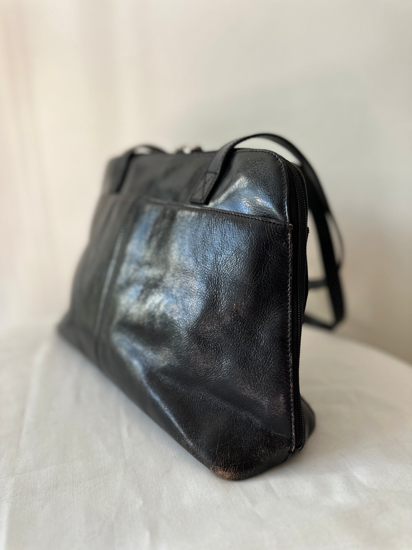 black leather bag
