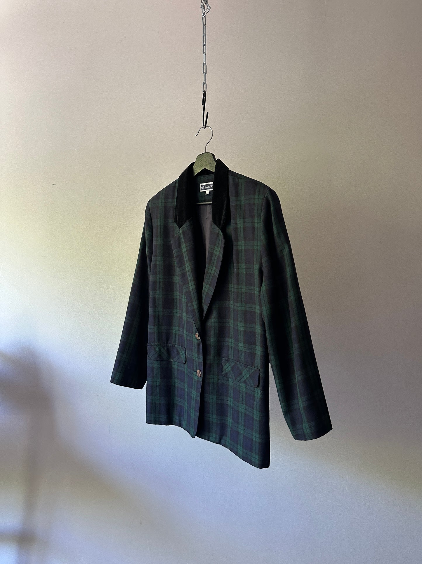 green & navy tartan blazer
