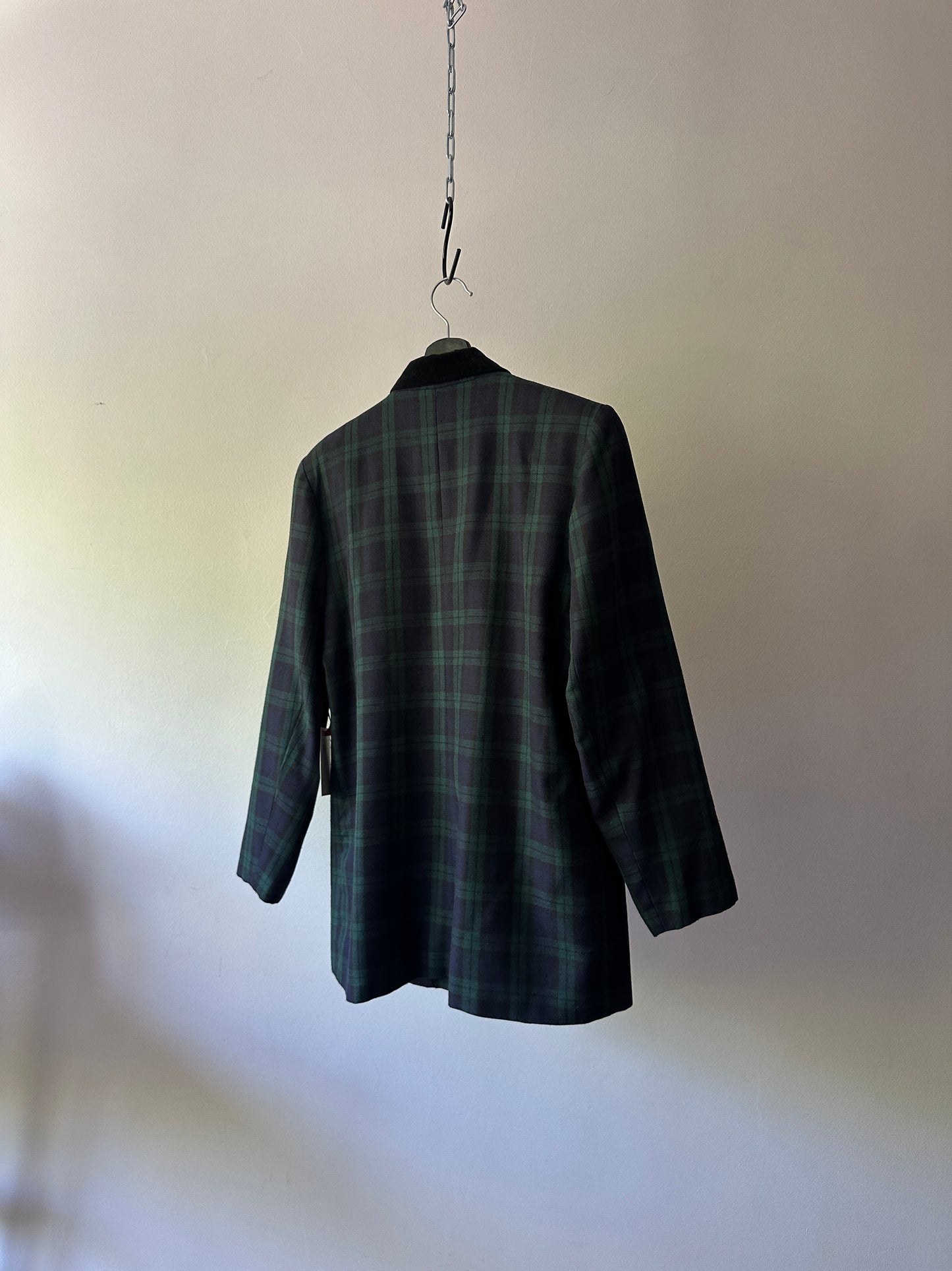 green & navy tartan blazer