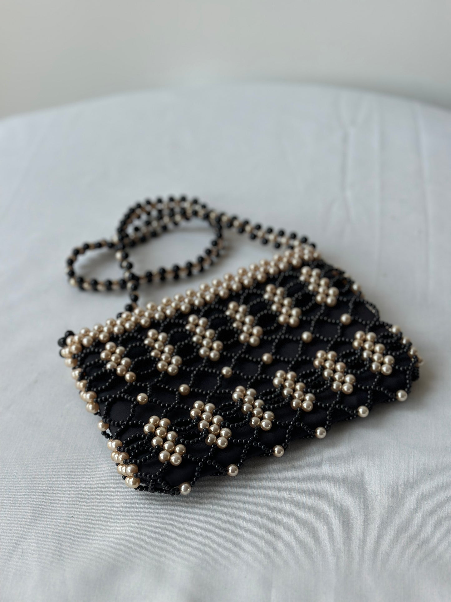 black & white beaded purse