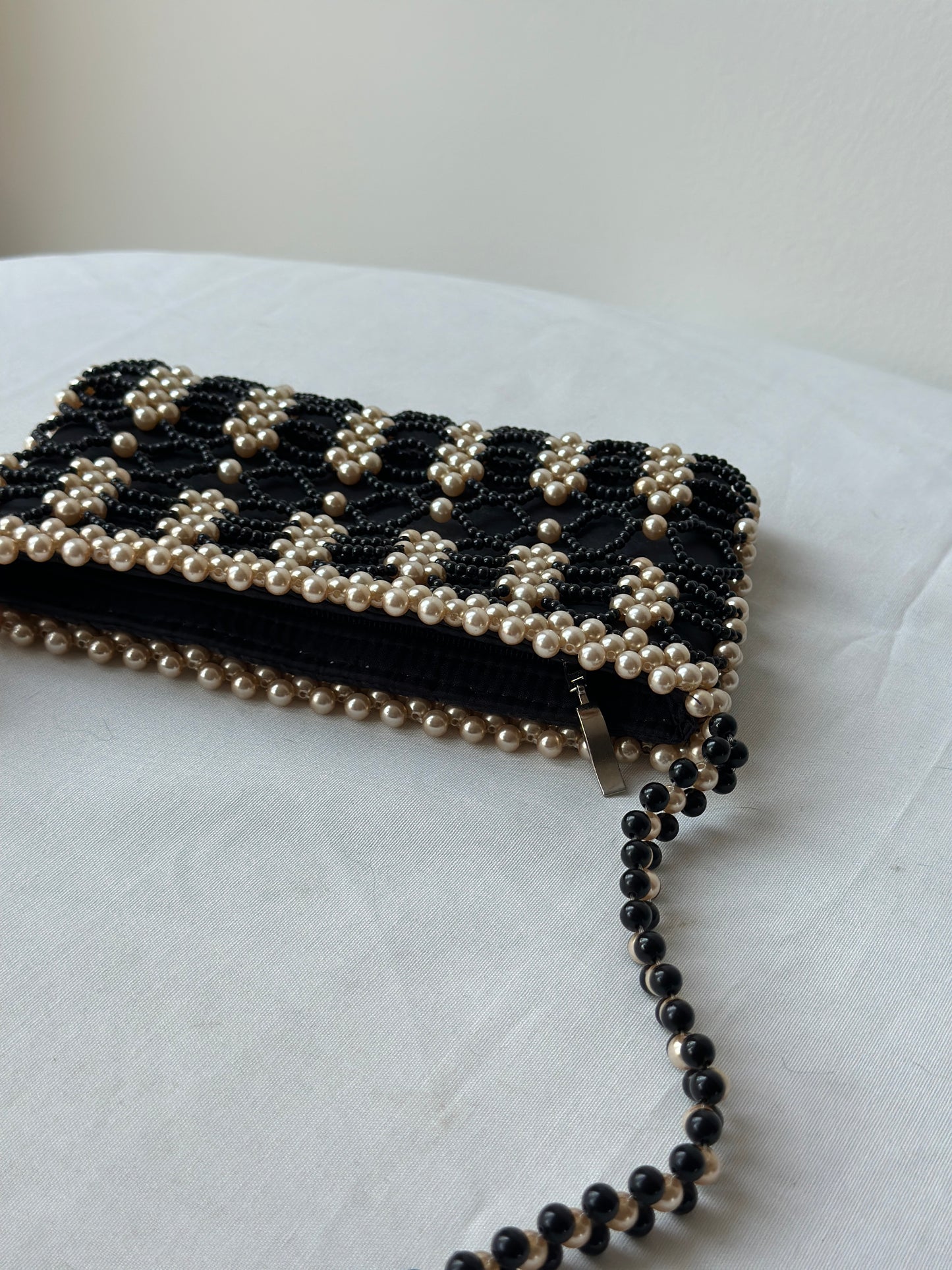 black & white beaded purse