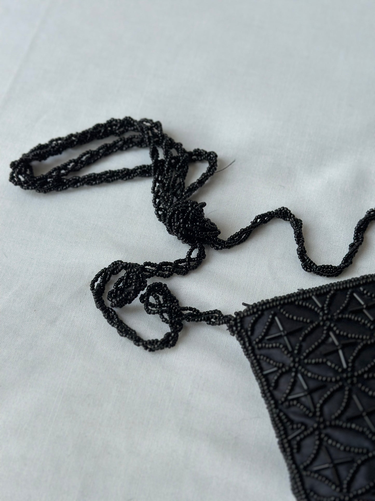 black beaded purse- long strap