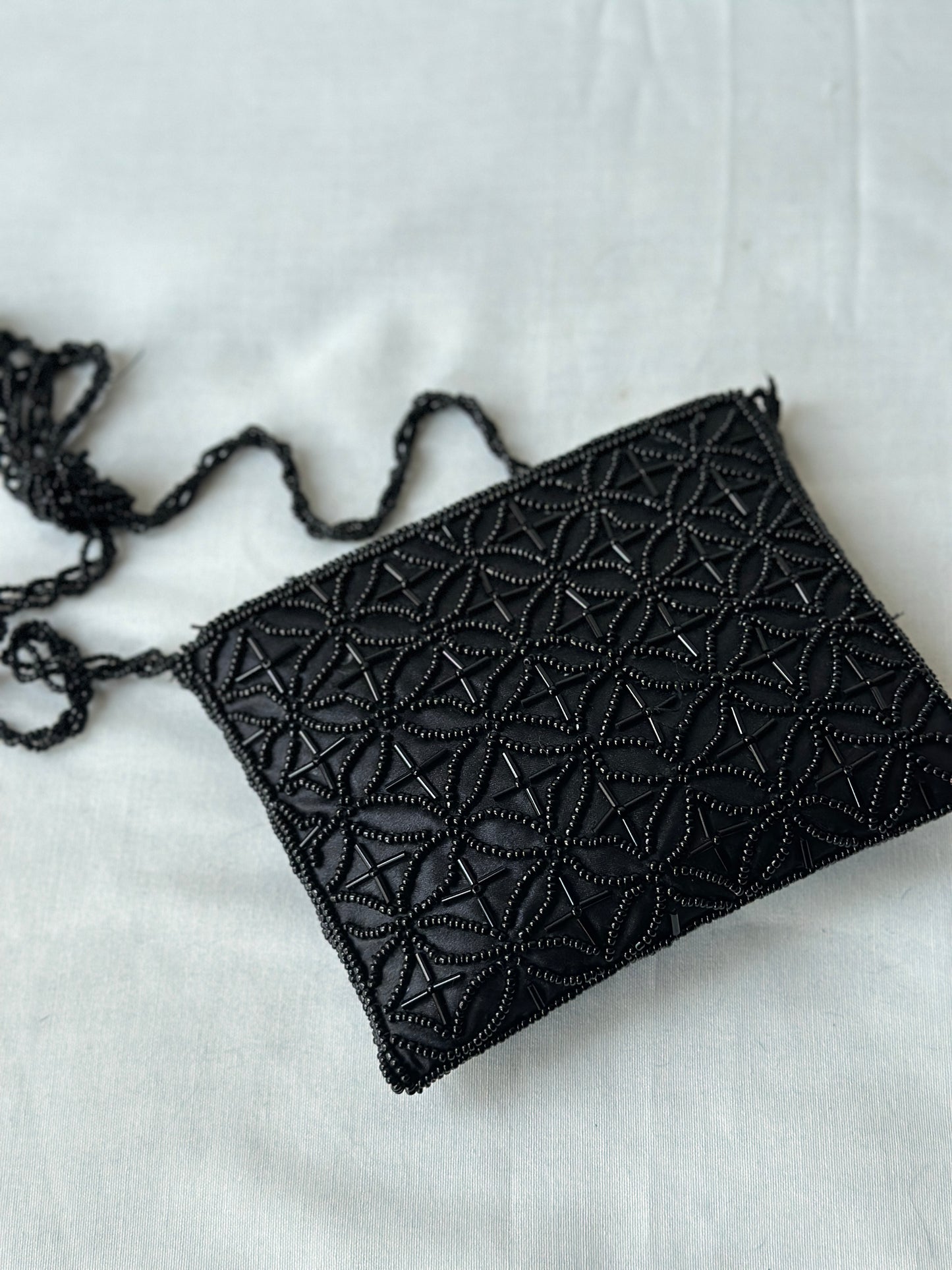 black beaded purse- long strap