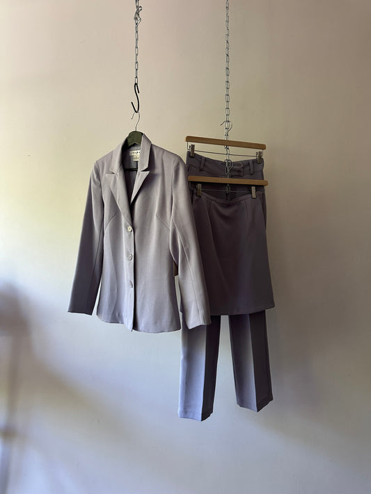 lilac coloured three piece suit