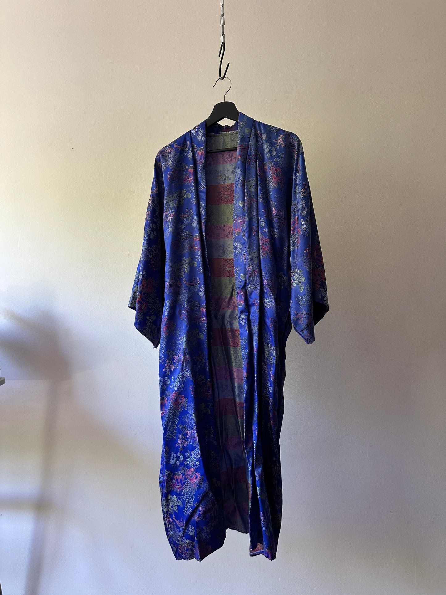blue long silk dressing gown