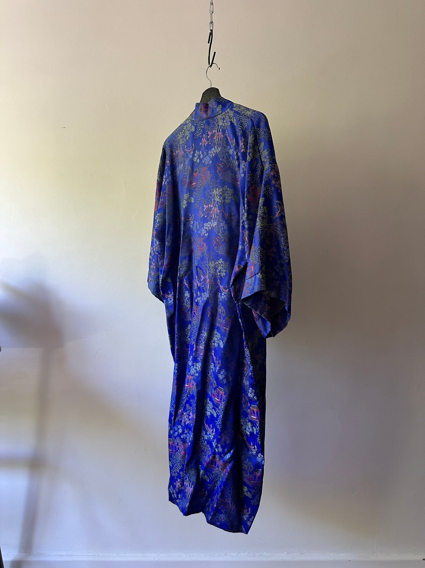 blue long silk dressing gown