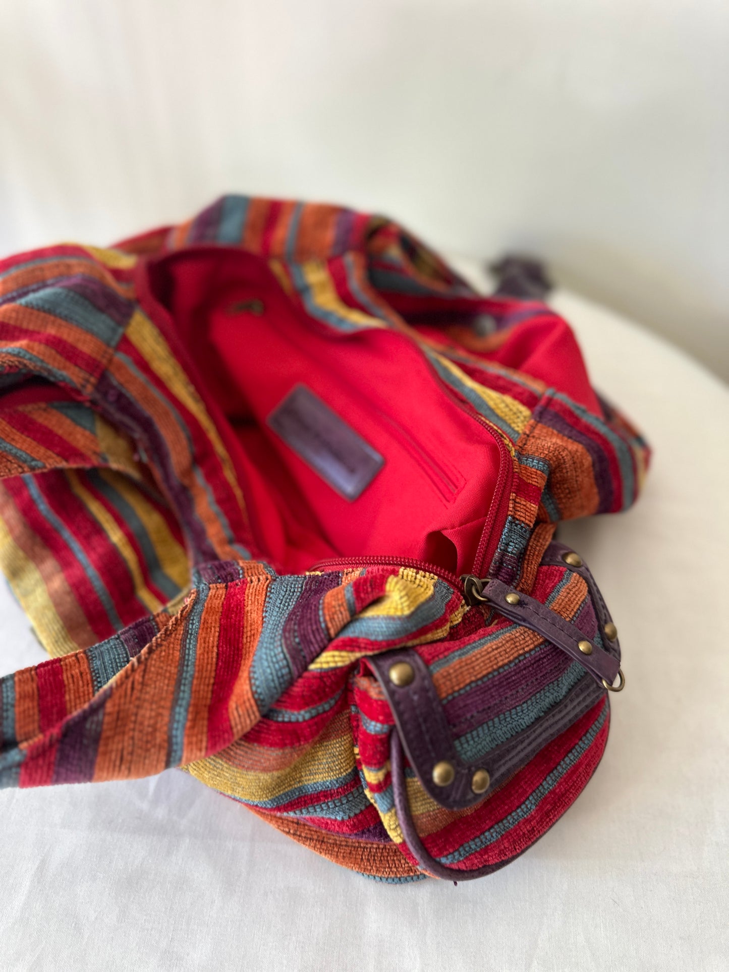 colourful corduroy handbag