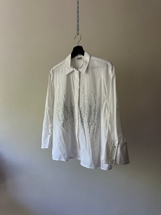 mirror diamanté white collared blouse