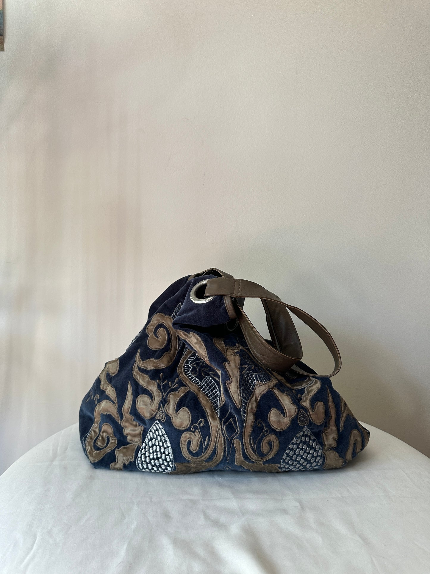blue velvet shoulder bag