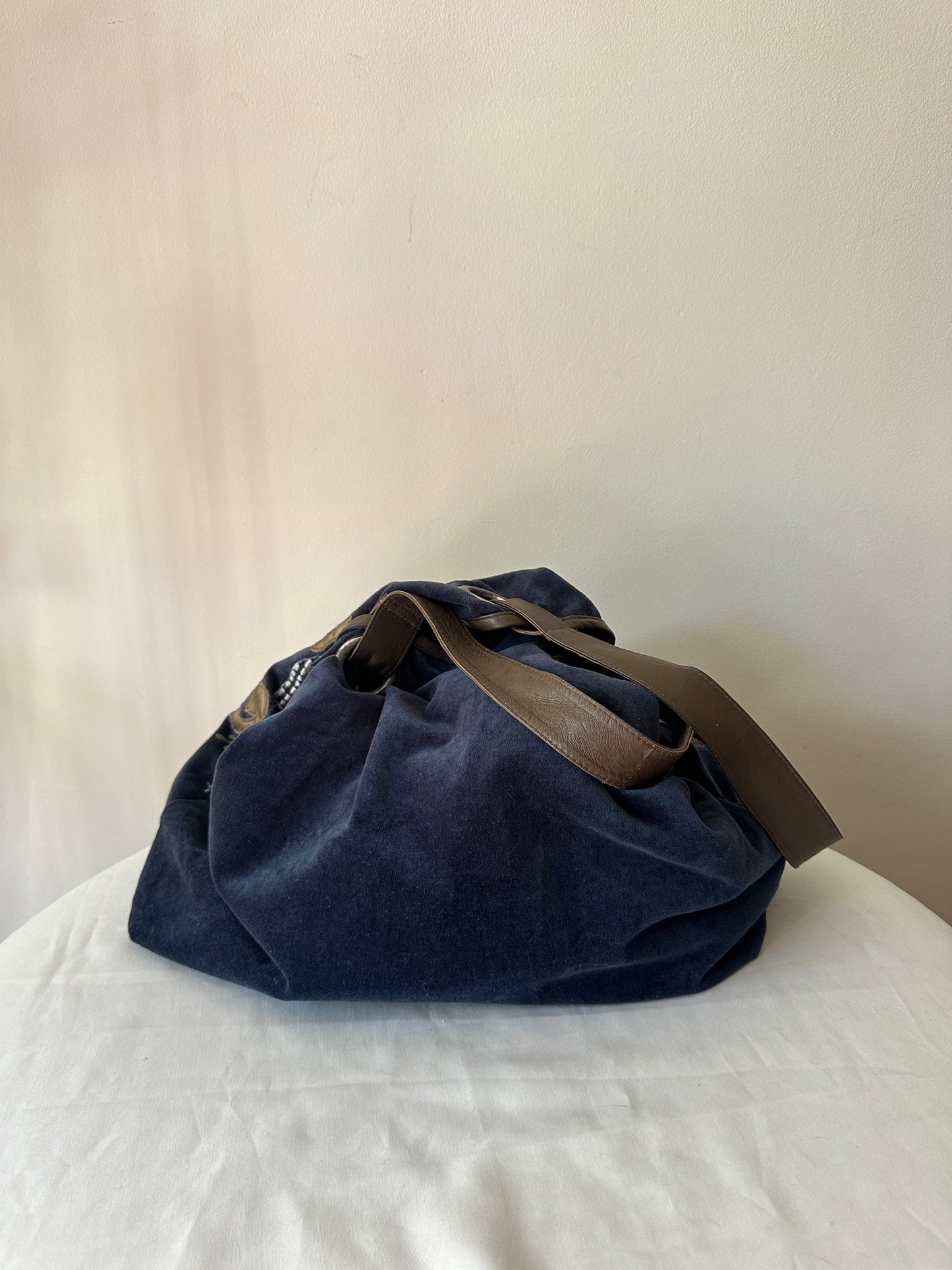 blue velvet shoulder bag