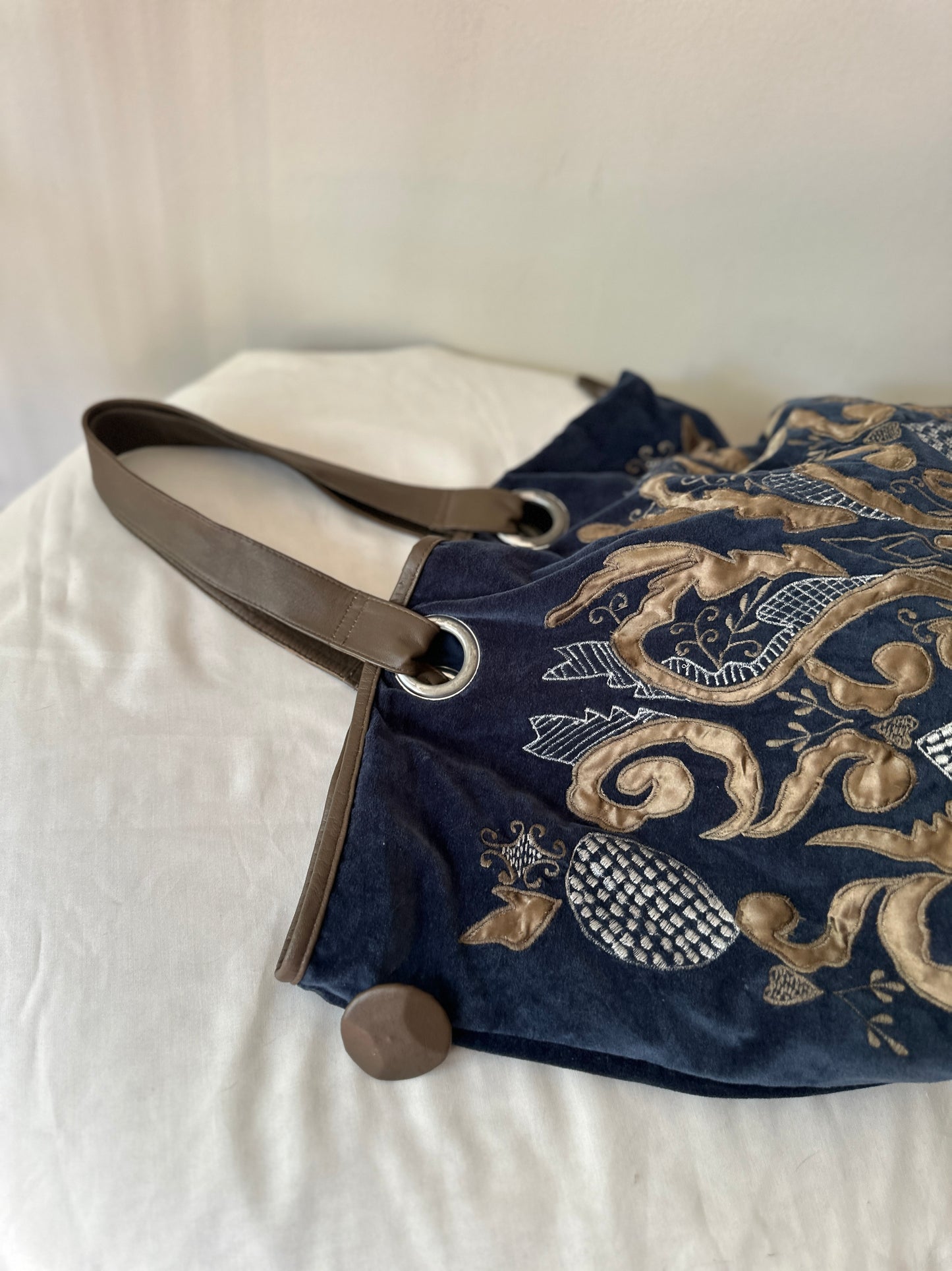 blue velvet shoulder bag