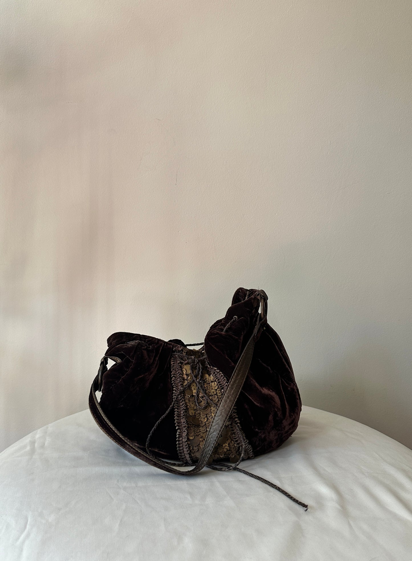 brown velvet hobo bag