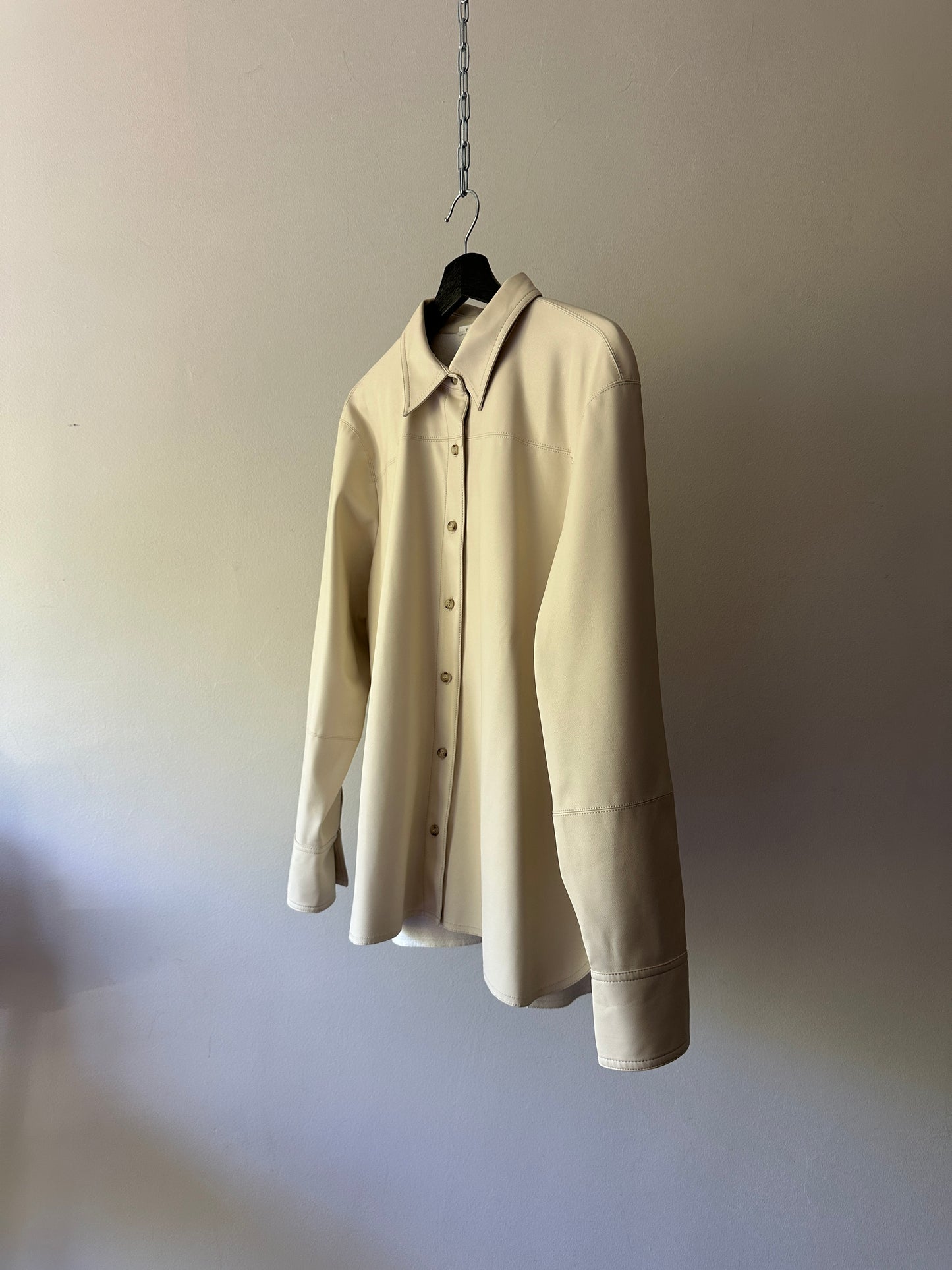 cream faux leather button up