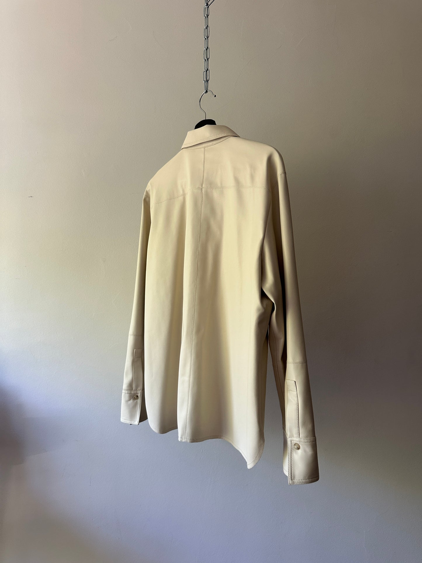 cream faux leather button up